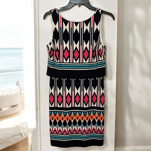 ELIZA J Geometric Print Shift Dress, Navy Multi, Size 4 NWOT - Picture 2 of 10